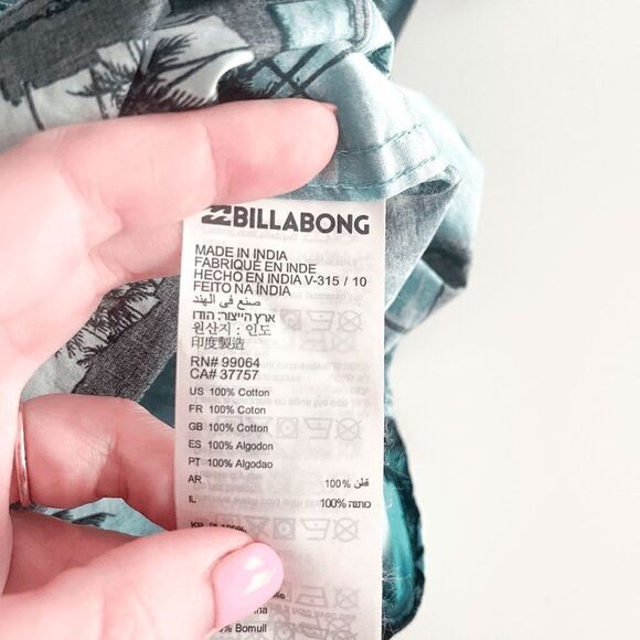 Billabong Mens Summer Shirt Button Down Short Sleeve Palm Print Green Large - Picture 4 of 7